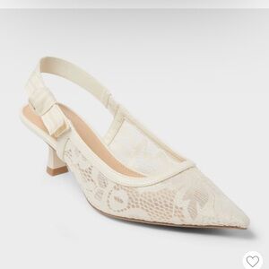 Elegant Cream Lace Slingback Heels